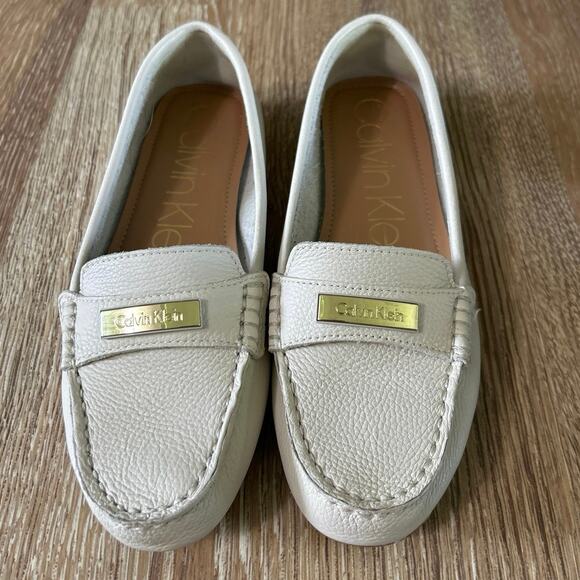 Calvin Klein Shoes - Calvin Klein Leta Cream Leather Loafers Flats Minimalist Preppy Quiet Luxury 8